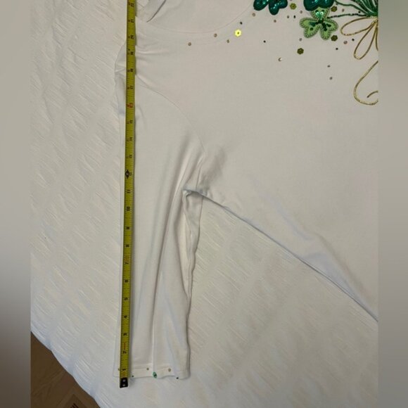 Quacker Factory Beads Sequins 3/4 Length Sleeve T-Shirt Clover St. Patrick S Day - Picture 7 of 9